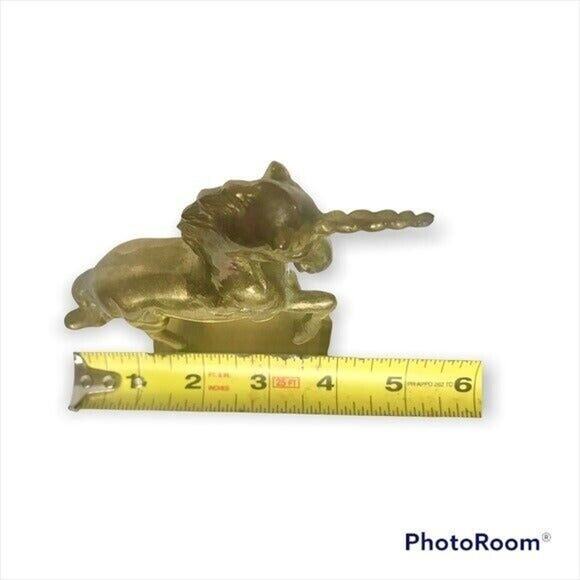 100% Solid Brass Vintage Unicorn 4.5 Inch Figure Statue Paperweight With Tarnish - Picture 9 of 11
